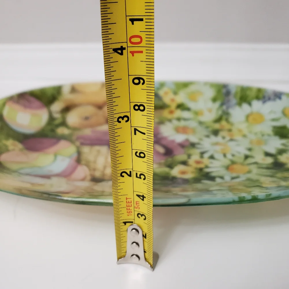 Prima Design Easter Serving Platter Glass Daisies Bunnies Egg Shaped Replacement